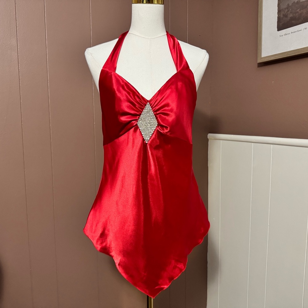 Gunne Sax Jessica McClintock Red Satin Y2K Halter Top